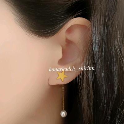 گوشواره دو عددی میخی ستاره با آویز مروارید