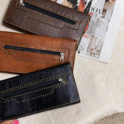 کیف پول و موبایل چرم دست دوز سه لت روزیپ سوگو مشکی ،قهوه ای