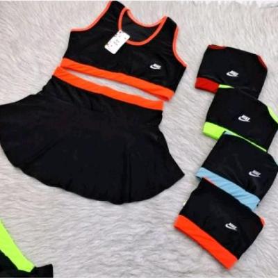 مایو زنانه سه تیکه کلاه دار مدل دامنی تاسایز44 برند نیلا