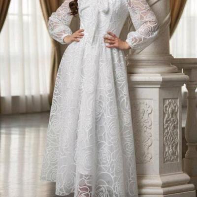 پیراهن زنانه دانتل مدل فرمالیته لباس عقد و نامزدی پیراهن مجلسی سفید