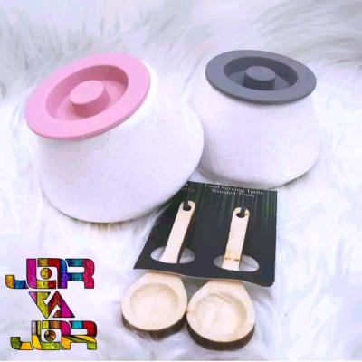 بانکه سرامیکی جا ادویه با قاشق چوبی پاسماوری قندان