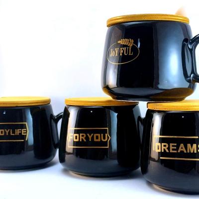 ماگ مشکی درب دار ارسال رایگان همراه قاشق