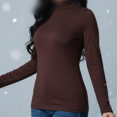 بلوز یقه اسکی آستین دکمه دار مشکی کرم قهوه‌ای ارسال رایگان