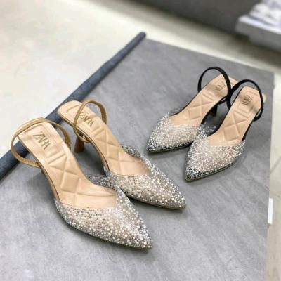 کفش پاشنه دار زنانه طلقی مرواریدی