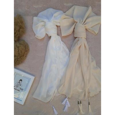 شال حریر ساده رنگ کرم شالحریر کرمی ساده-151058