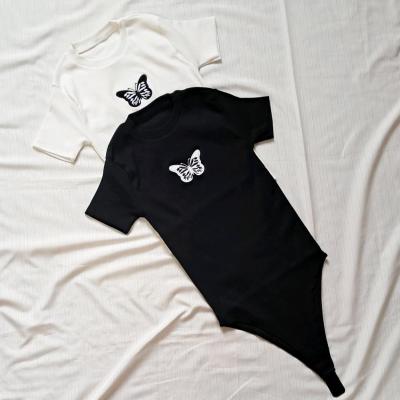 بادی تیشرتی سفید و مشکی کبریتی پروانه