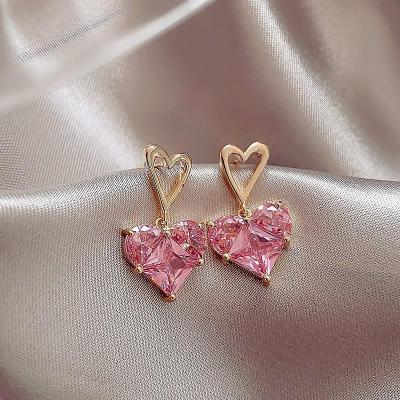 گوشواره کریستال قلب صورتی