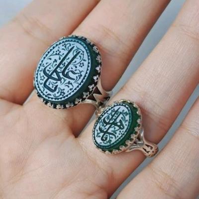 ست انگشتر نقره زنانه و مردانه سنگ عقیق سبز