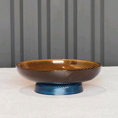 ظرف پذیرایی 2 رنگ شیشه‌ ای دستساز وارداتی پایه کوتاه