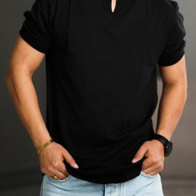 تیشرت مردانه یقه کوبایی جنس سوپر پنبه