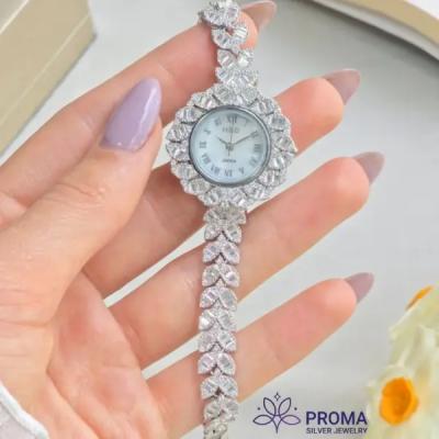 ساعت مچی نگین دار نقره زنانه مدل PRM127