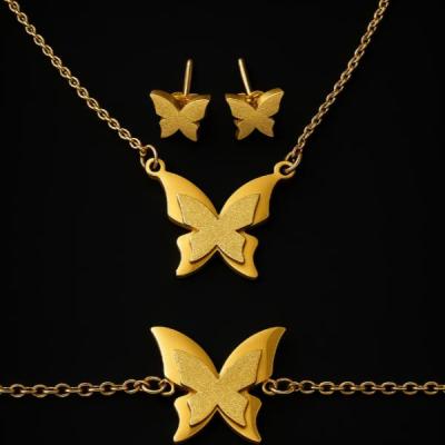 نیم ست استیل طرح پروانه طلایی