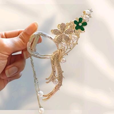 کلیپس مو فلزی وارداتی آویزدار مدل گل نگینی و سبز