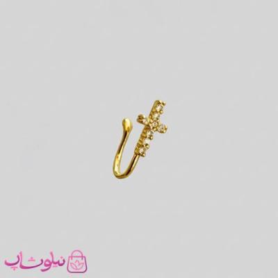 پیرسینگ فیک بینی یا گوش طرح صلیب طلایی نگیندار کد 849