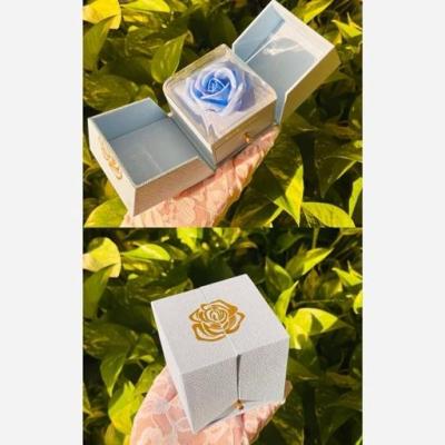 جعبه جواهرات نیم ستی کشویی آبی رز جاودان همراه بگ دستی
