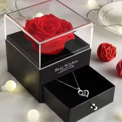 جعبه نیمستی کشویی مشکی وارداتی با رز جاودان