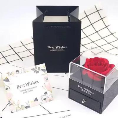 جعبه جواهرات کشویی مشکی وارداتی با رز جاودان