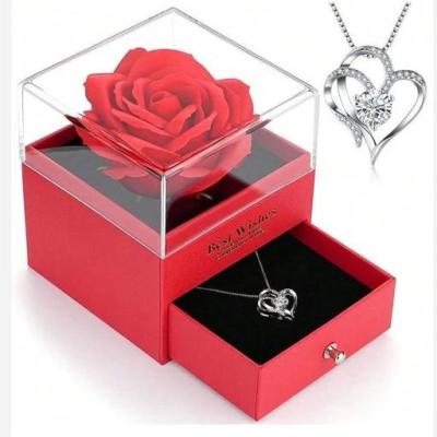 جعبه نیمستی کشویی قرمز وارداتی با رز جاودان