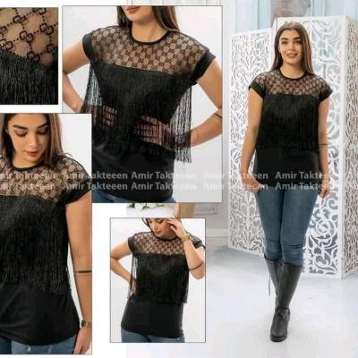 تیشرت مشکی زنانه مدل ریشه دار