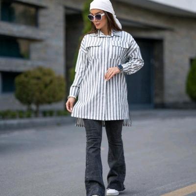 مانتو اسپرت زنانه الیاف مدل جنس کراش راه راه دکمه ای