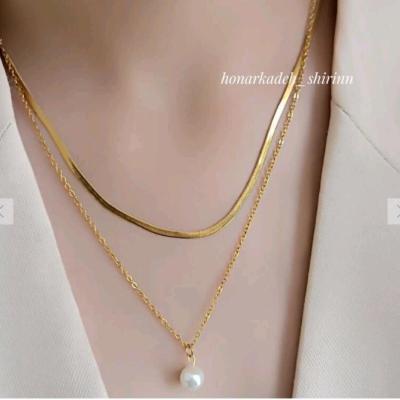 گردنبند دو ردیفه ی جذاب ماری و مروارید