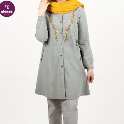 مانتو الیاف طبیعی گلدوزی اسپرت دانشجویی مدل دیبا