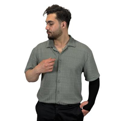 پیراهن آستین کوتاه طرح کامپیوتری خنک رنگ طوسی