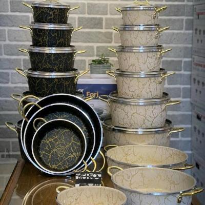 سرویس قابلمه طرح سنگ 15 پارچه ماربل کرم و مشکی