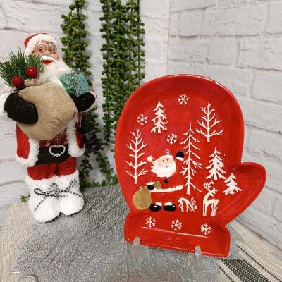 بشقاب بابانوئل طرح دستکش وارداتی سرامیک