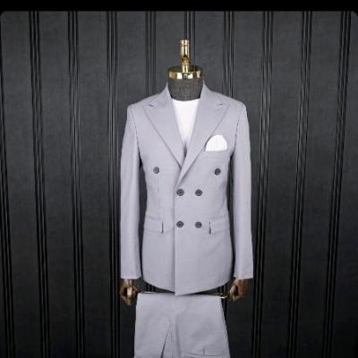 کت و شلوار دبل برست مردانه پارچه بردن طوسی روشن سایز44تا58
