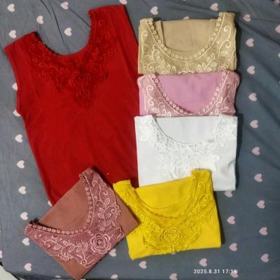 تاپ گیپور زنانه تاپ نخ پنبه آستین حلقه ای یقه گرد