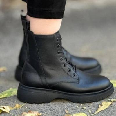 نیم بوت زنانه مدل سربازی زیره پیو تک رنگ مشکی سایز 37 تا 40