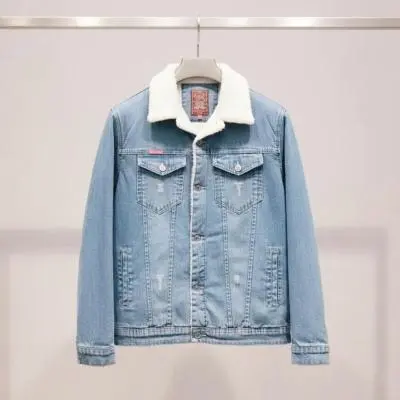 کاپشن لی آبی روشن خزدار استایل پاییزه مناسب روز مرد