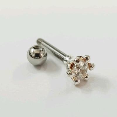 پیرسینگ گوش نقره عیار 925 نگین دار ، پیچی ، میله استیل