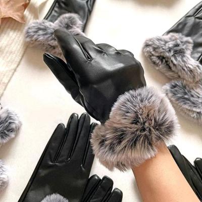 دستکش چرم زنانه داخل خز ببعی