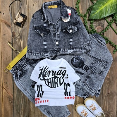 سه تیکه کت شلوار جین گرم بالا باکیفیت و زیره پنبه پسرانه your-149402