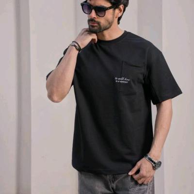 تیشرت ساده تک جیب گلدوزی نوشته