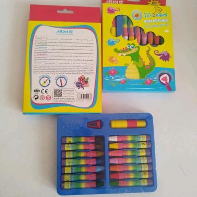 مداد شمعی درجه یک 14 رنگ مقوایی آریا