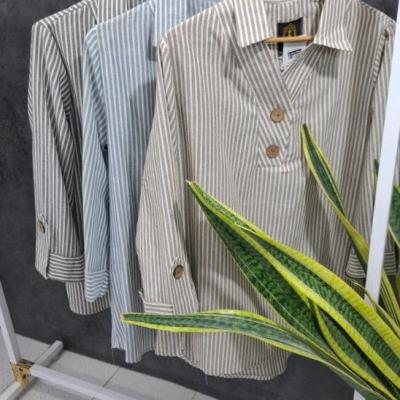 مانتو اسپرت زنانه نخی مدل شومیزی راه راه