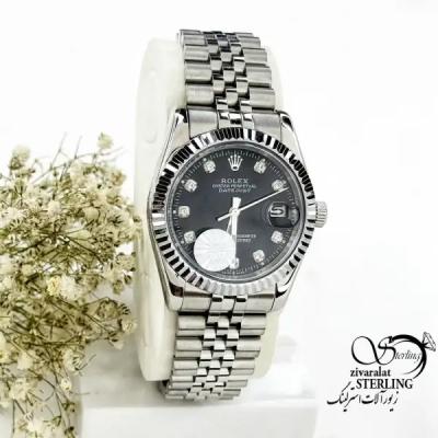 ساعت استیل رولکس (ROLEX) دیت جات صفحه مشکی کد 19972