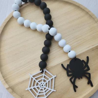 بیدز مهره چوبی هالوینی، با آویز عنکبوت