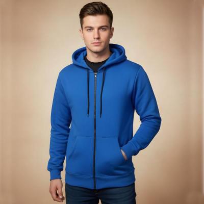 سویشرت دورس کلاهدار زیپی سه‌نخ پنبه داخل کرک رنگ آبی کاربنی– گرم، راحت و باکیفیت