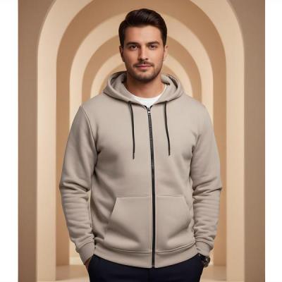 سویشرت دورس کلاهدار زیپی سه‌نخ پنبه داخل کرک رنگ کرمی– گرم، راحت و باکیفیت