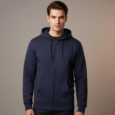 سویشرت دورس کلاهدار زیپی سه‌نخ پنبه داخل کرک رنگ سرمه ای – گرم، راحت و باکیفیت