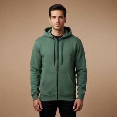 سویشرت دورس کلاهدار زیپی سه‌نخ پنبه داخل کرک رنگ سبزصدری – گرم، راحت و باکیفیت