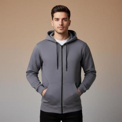 سویشرت دورس کلاهدار زیپی سه‌نخ پنبه داخل کرک رنگ طوسی تیره – گرم، راحت و باکیفیت