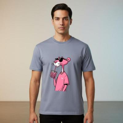 تیشرت طرح پلنگ صورتی مردانه و دخترانه رنگ قهوه ای | نخ پنبه قواره‌دار