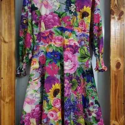 پیراهن روزمره زنانه کرپ مدل پیراهن گلدار زیبا خاص مزونی بوگاتی رزا 100222