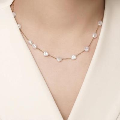 گردنبند استیل طرح مروارید پرورشی طلایی