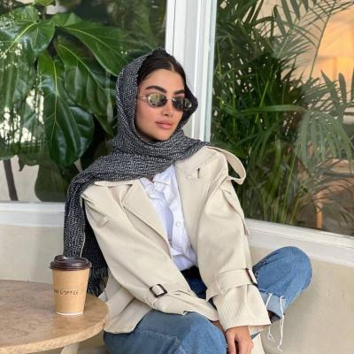 شال زر بافت اکلیلی ته ریش دار رنگ طوسی مشکی قواره 195 در 65